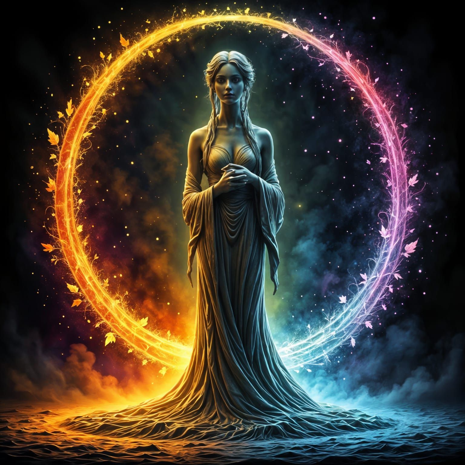 Aesthetic Statue Silhouette on Colorful Spark Background