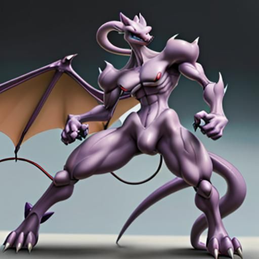 Photorealistic Anime Pokémon Fusion: Mewtwo and Charizard