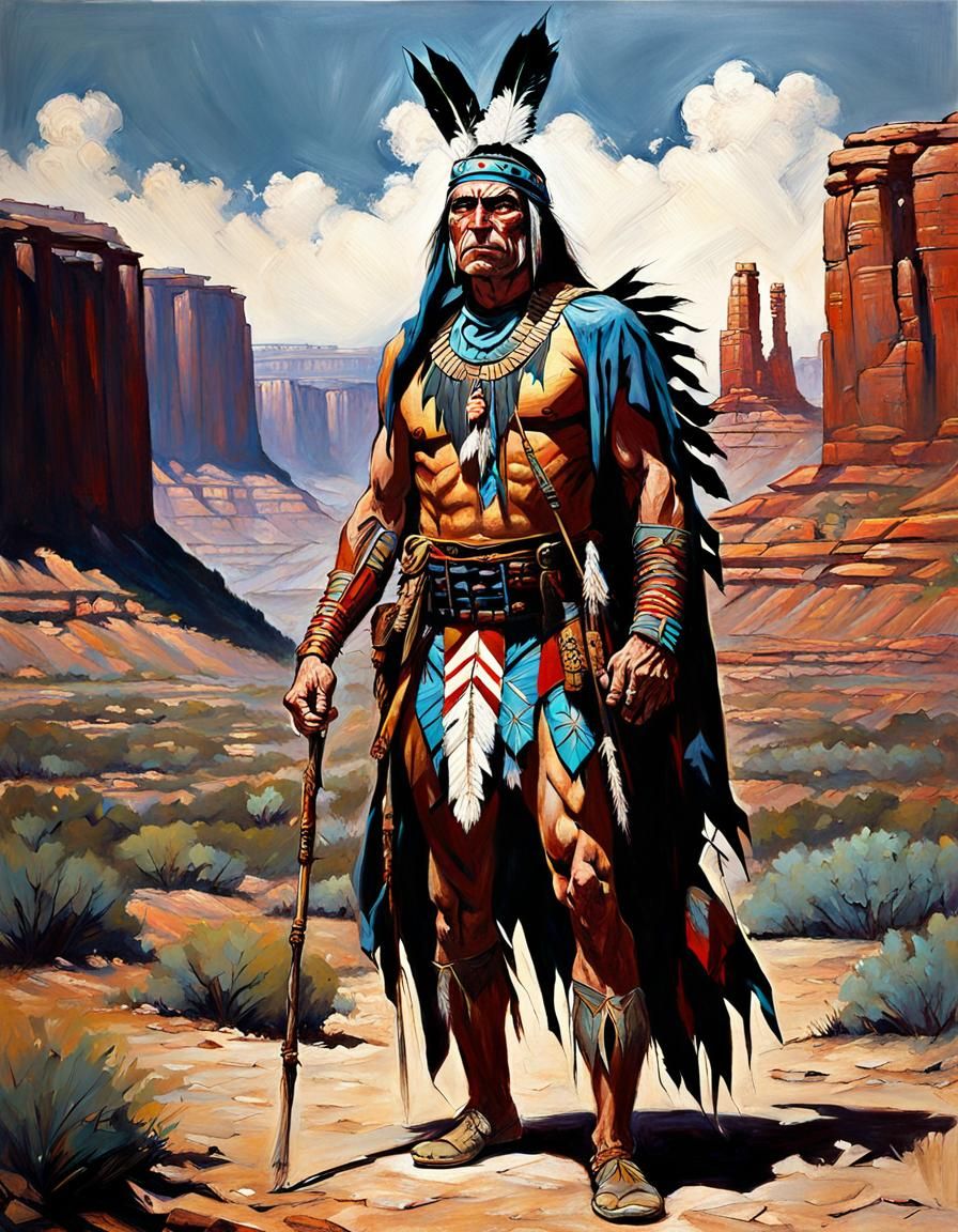 Batman in Native American Suit as Oil Painting