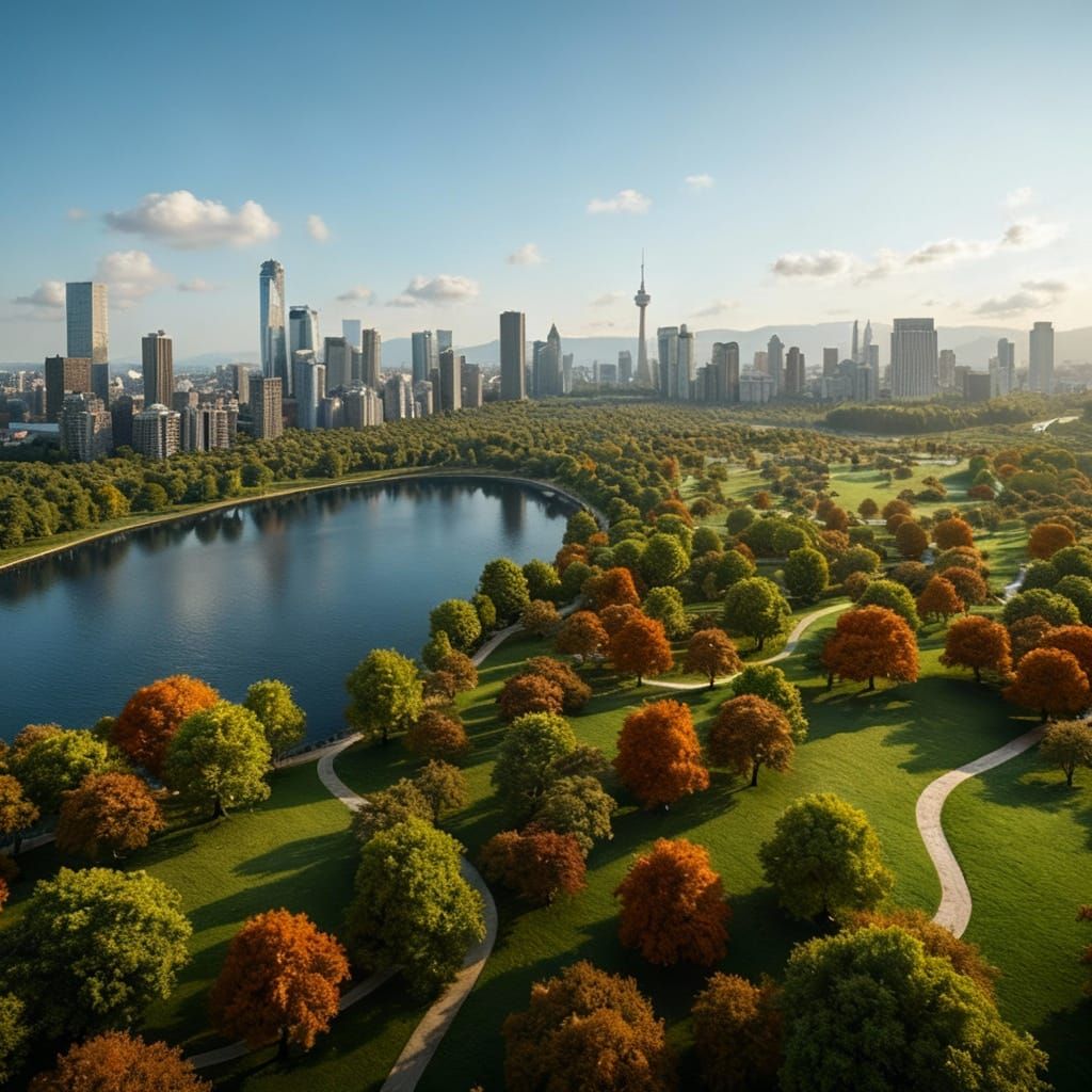 Hyperrealistic Aerial View of City Green Space