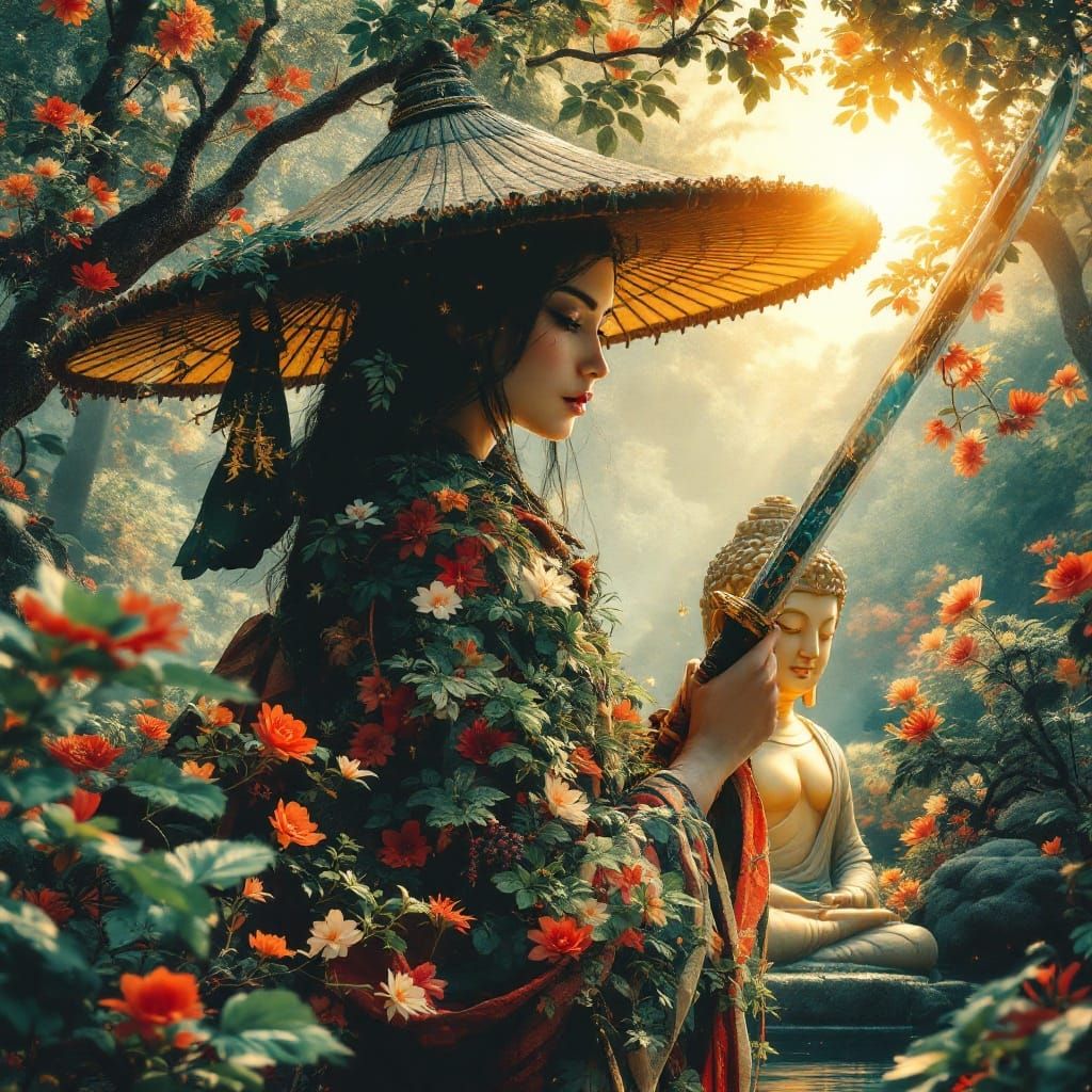 Samurai Garden Fusion: An Art Nouveau Vision