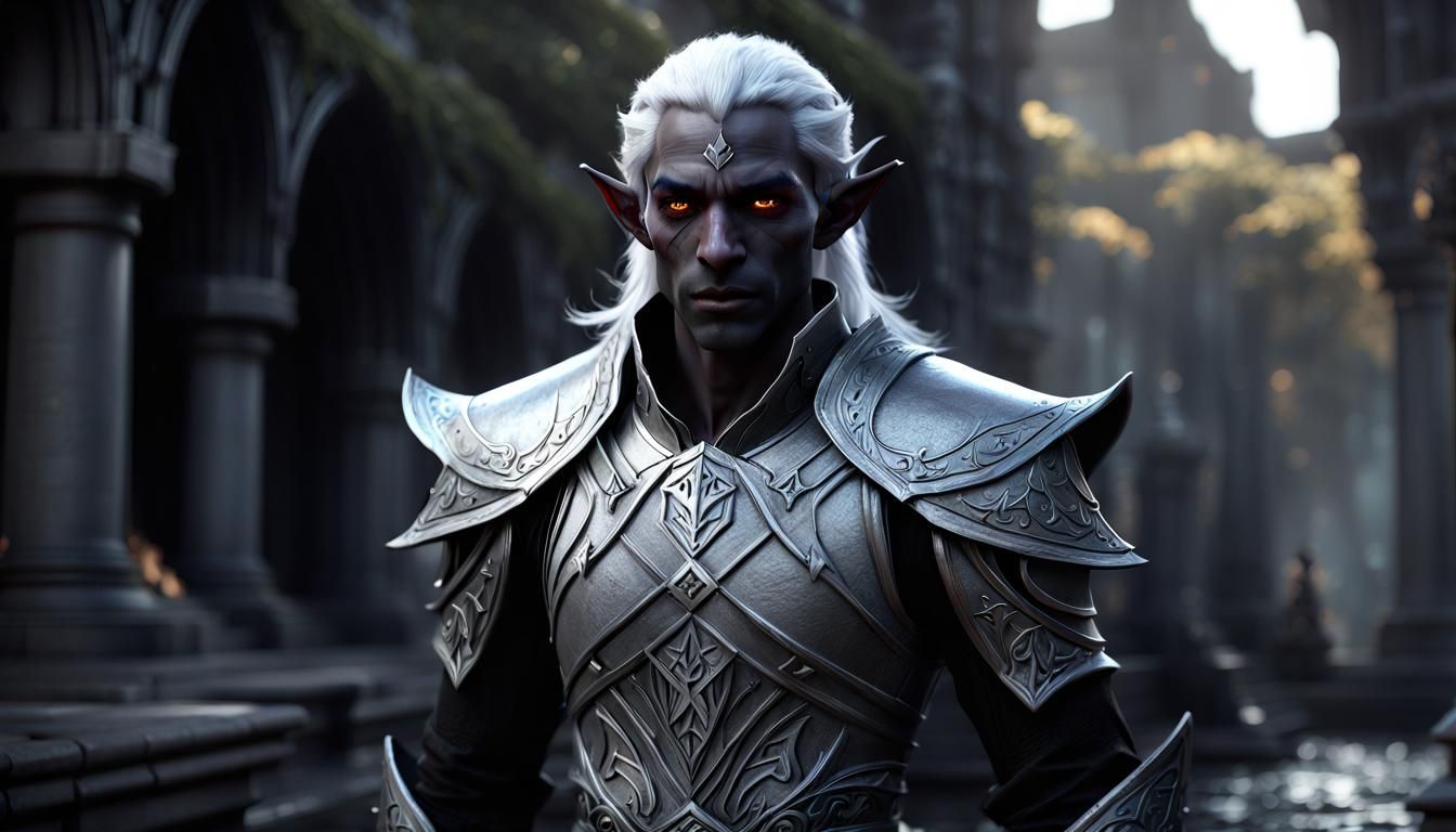Drow Elf in Action Pose, Cinematic Realism