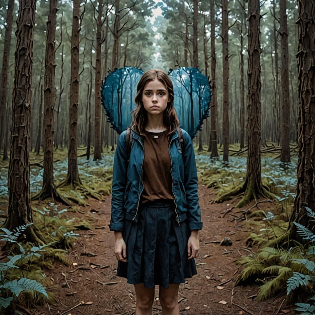 Girl with Heart in Forest