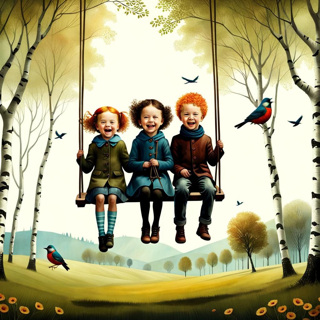 Children's Laughter: Whimsical Digital Illustration
