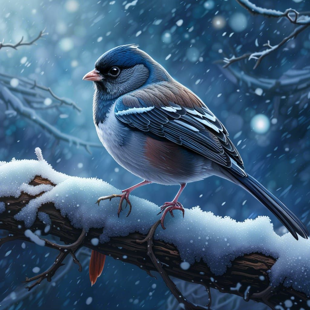 Fantasy Junco Bird in Snowy Winter Scene