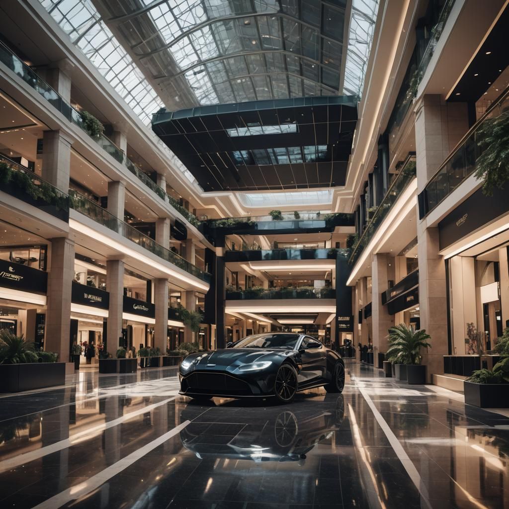 Aston Martin Vantage in Mall: Detailed Matte Painting