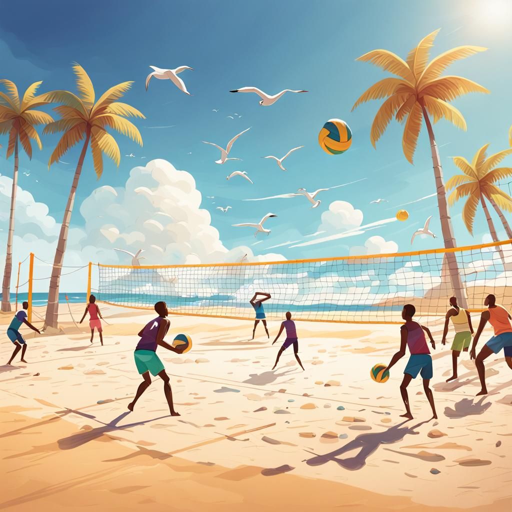 Stick Figures Play Volleyball: Vibrant Concept Art