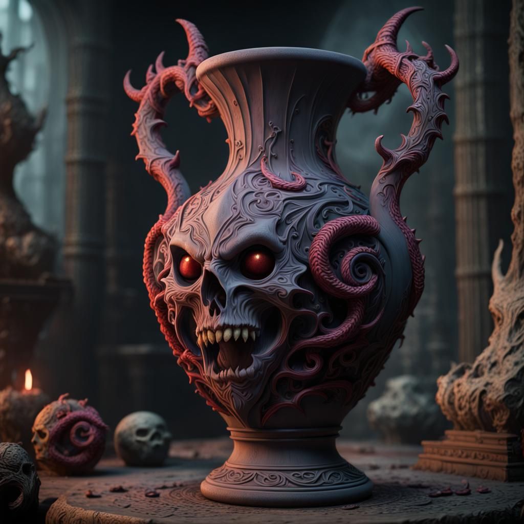 Demonic Eldritch Clay Vase in Detailed Matte Painting
