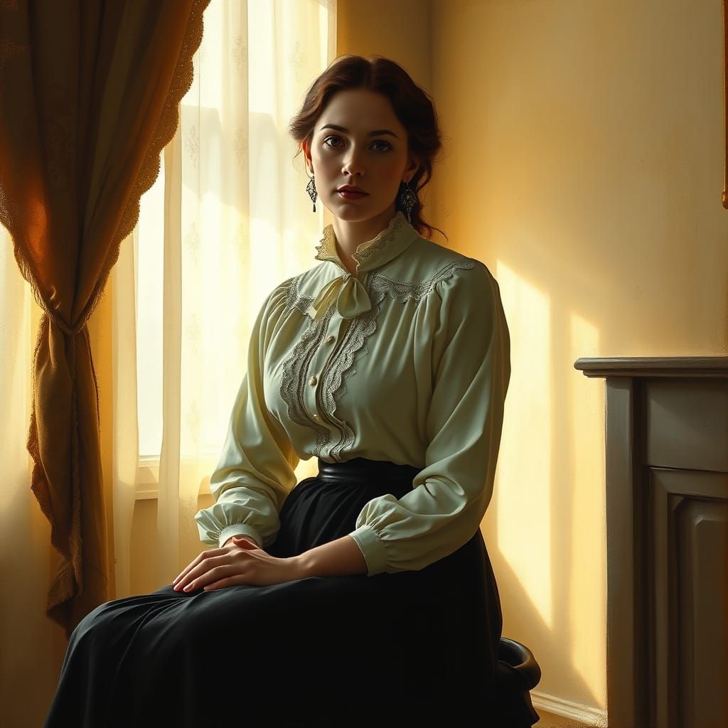 Introspective Lady in 19th-Century Russian Interior, in the ...