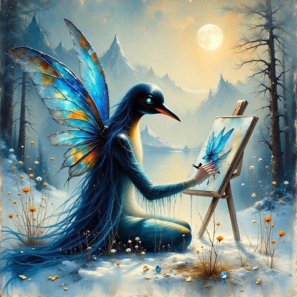 Ghostly Penguin Artist Paints Under Blood Moon