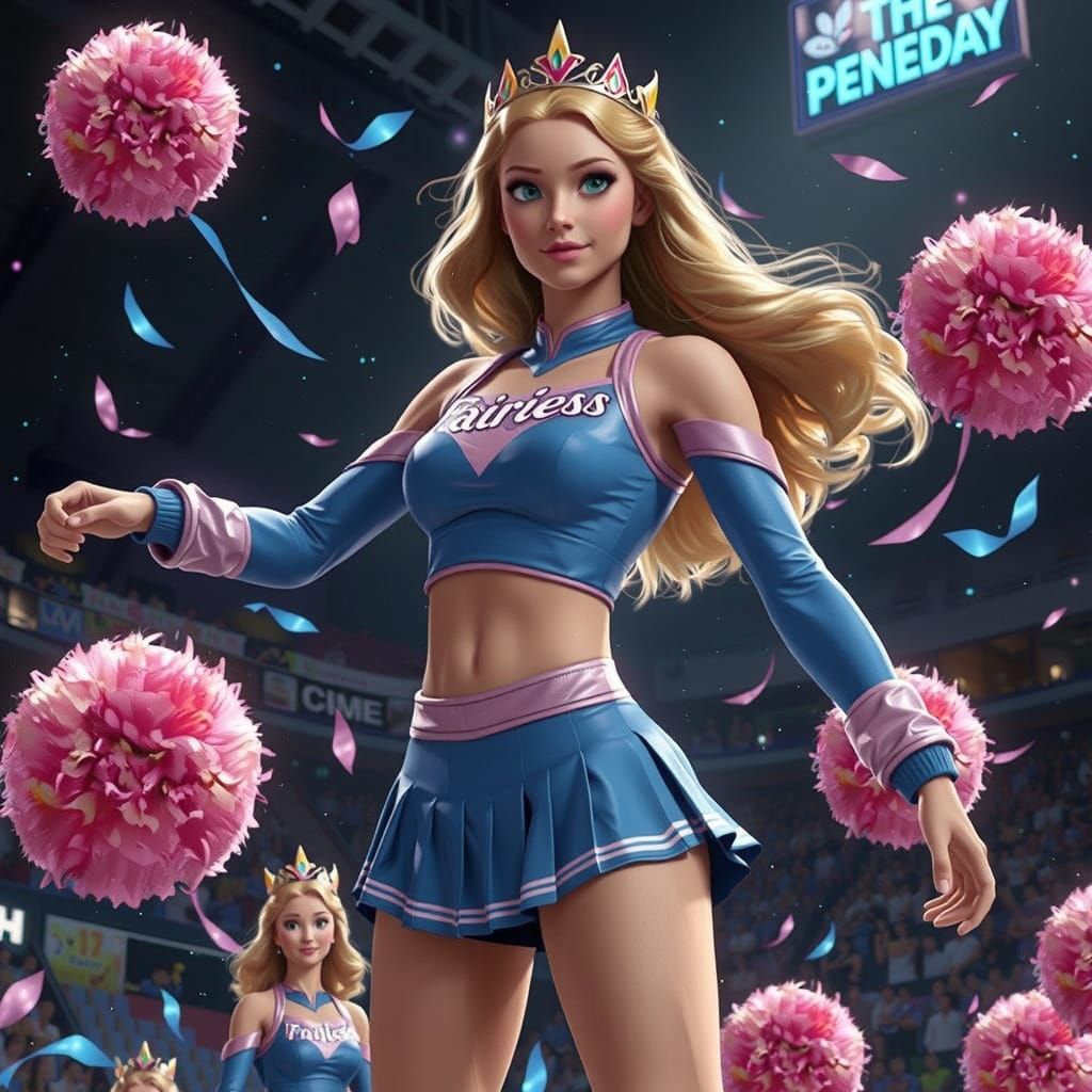 Princess Aurora as a Cheerleader in Whimsical Fantasy Style