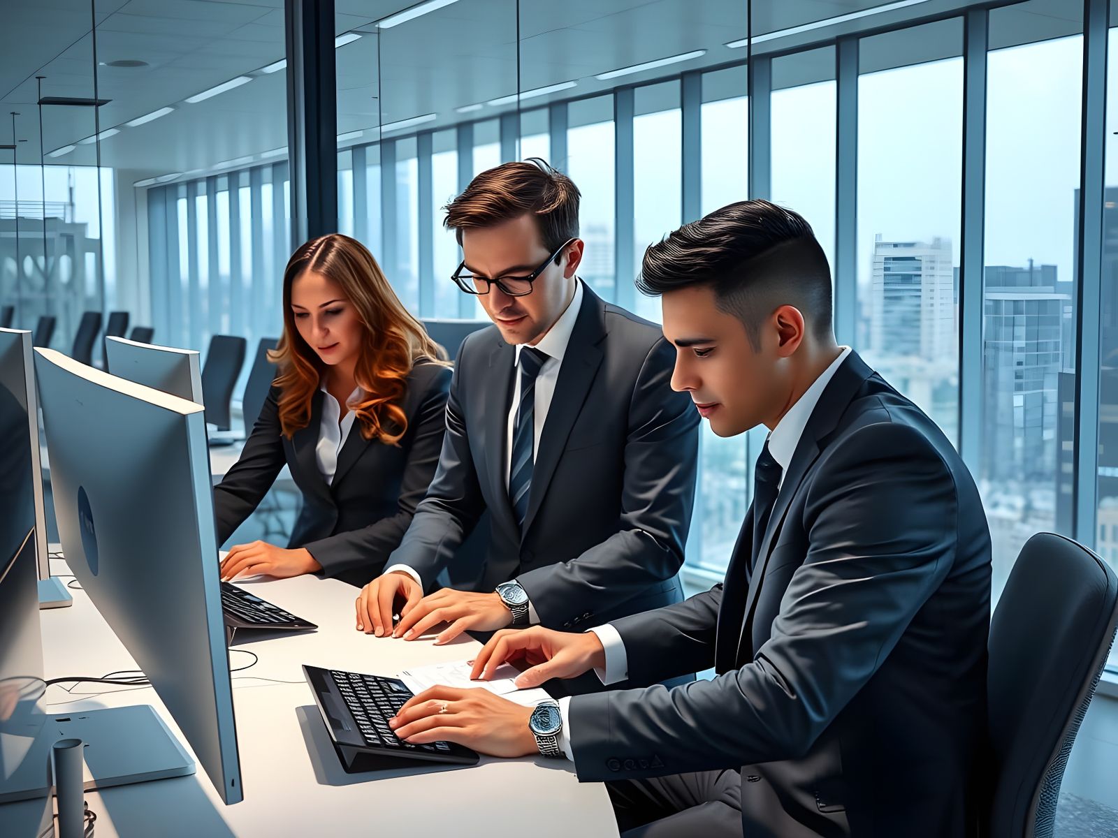 Futuristic Office Collaboration in Minimalist Style