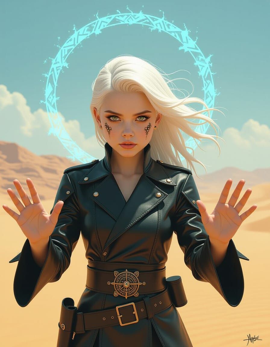 Albino Girl in Stormy Desert: Cyberpunk Photoillustration