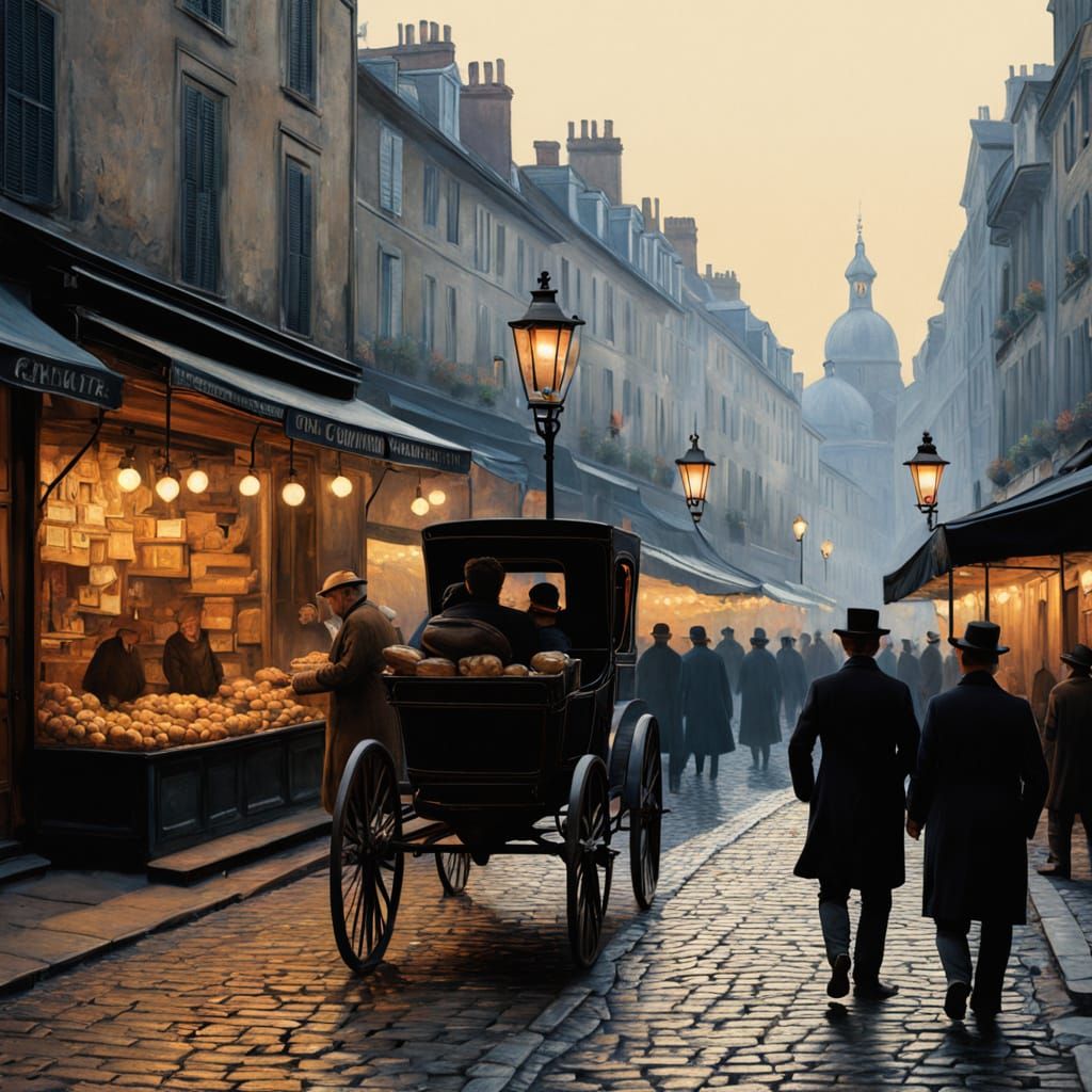 London Marketplace Scene in Impressionistic Style