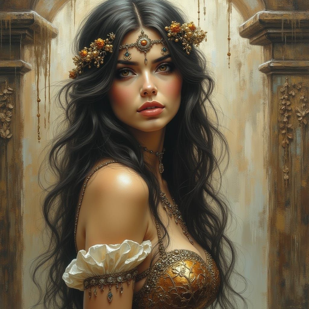 Fantasy Princess Portrait in Impasto Style