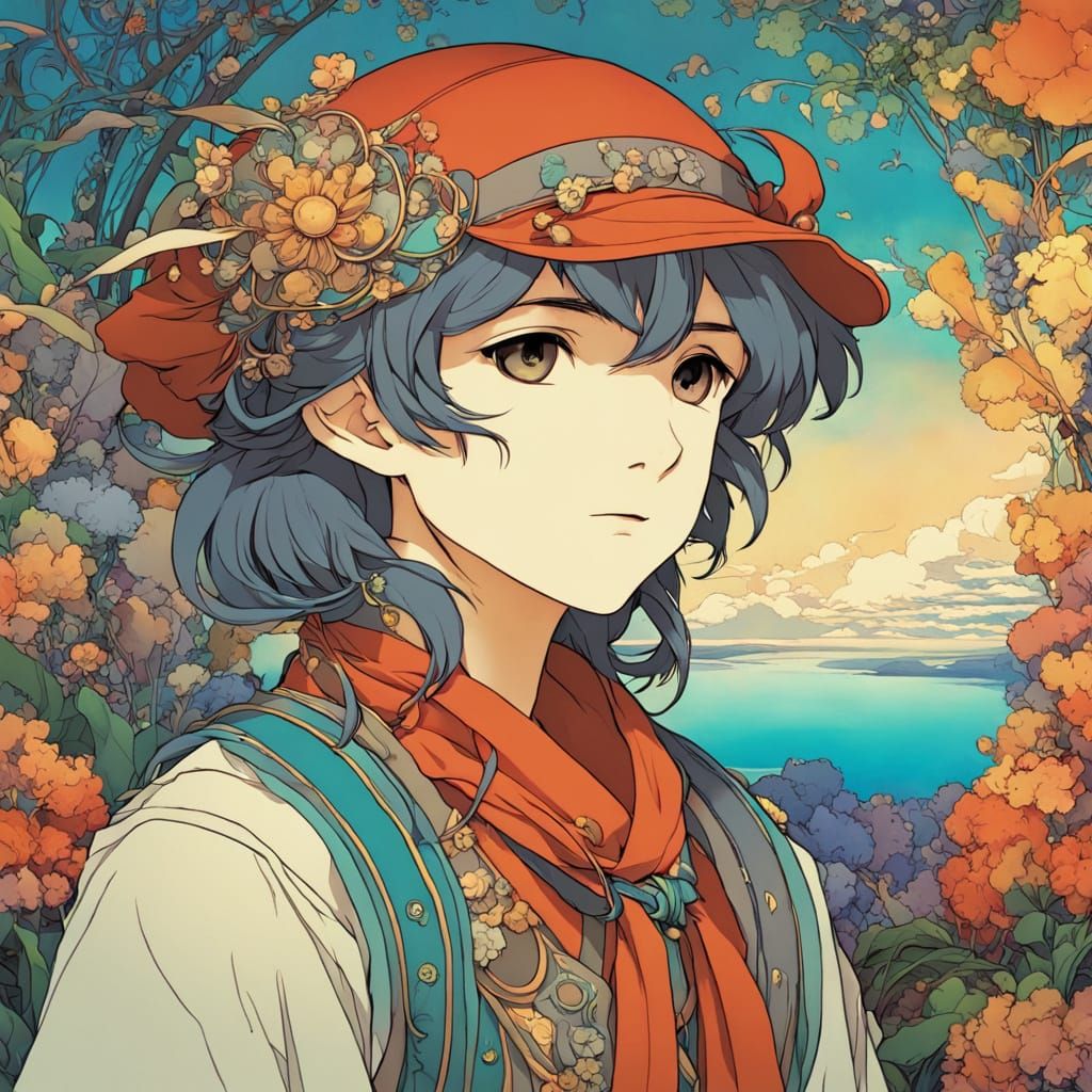 Boy in Vibrant Cartoon Style with Ink Outlines