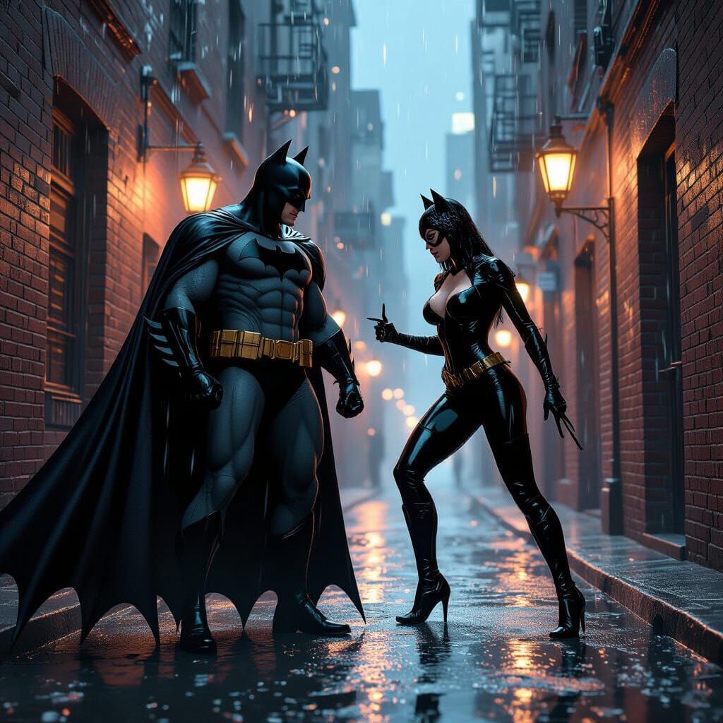 Batman & Catwoman Dynamic Gotham Alley Scene