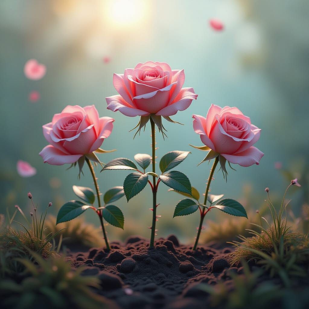 Three Little Roses in Surreal Colorful Fantasy