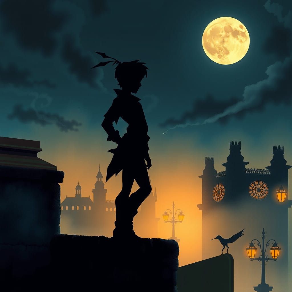 Peter Pan Shadow on London Rooftop