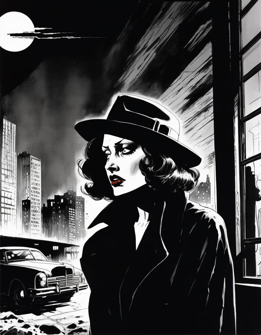 Noir Comic: Woman's Fear in Expressionist Style