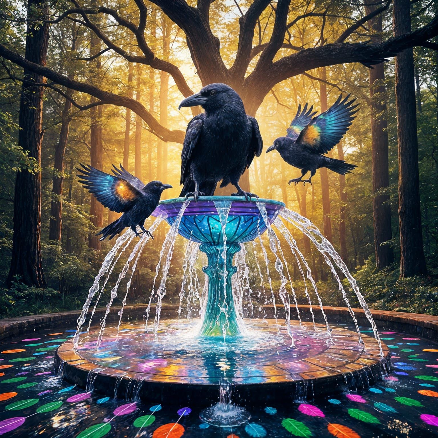 Magical Raven Fountain in Tree of Life Forest