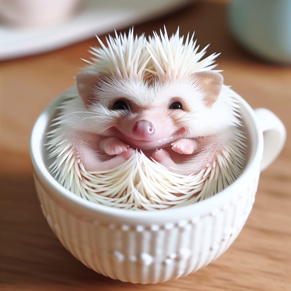 Albino Pygmy Hedgehog's Delightful Teacup Bath