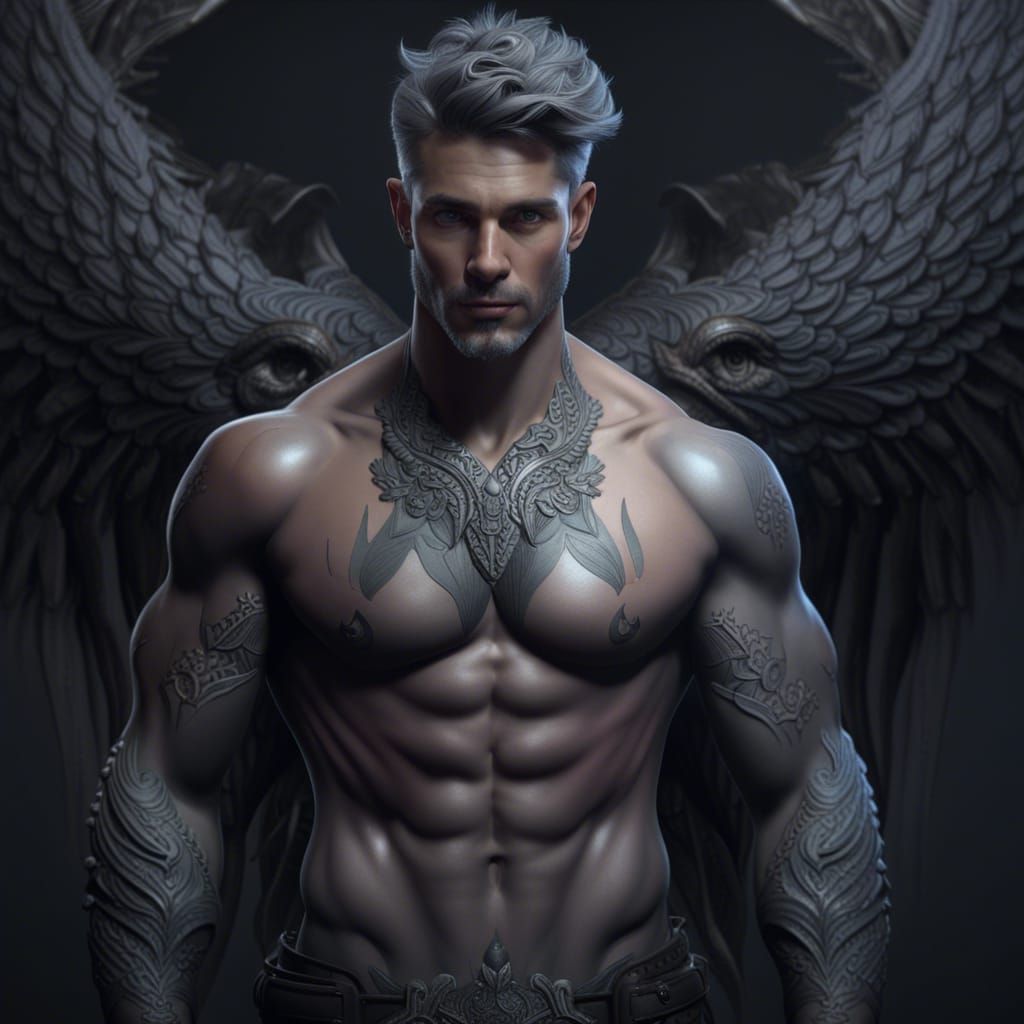 Grey Personified as Handsome Man in Detailed Painting