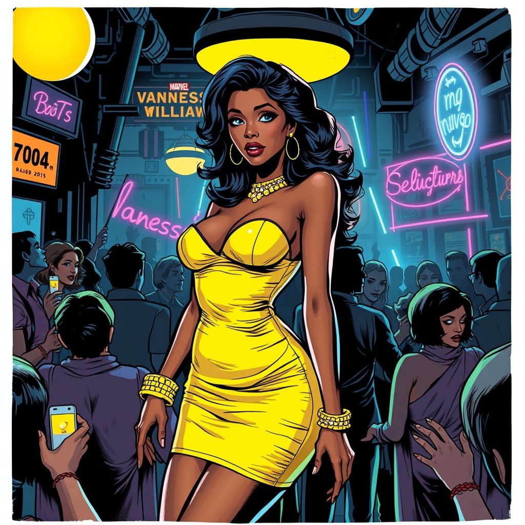 Comic Art Style Seductress in Neon Nightclub
