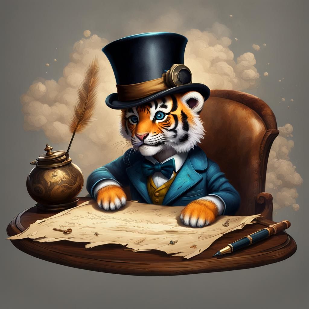 Tiger Cub as Distinguished Gentleman Writing