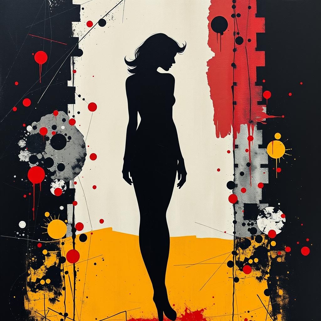 Abstract Expressionist Silhouette in Mixed Media