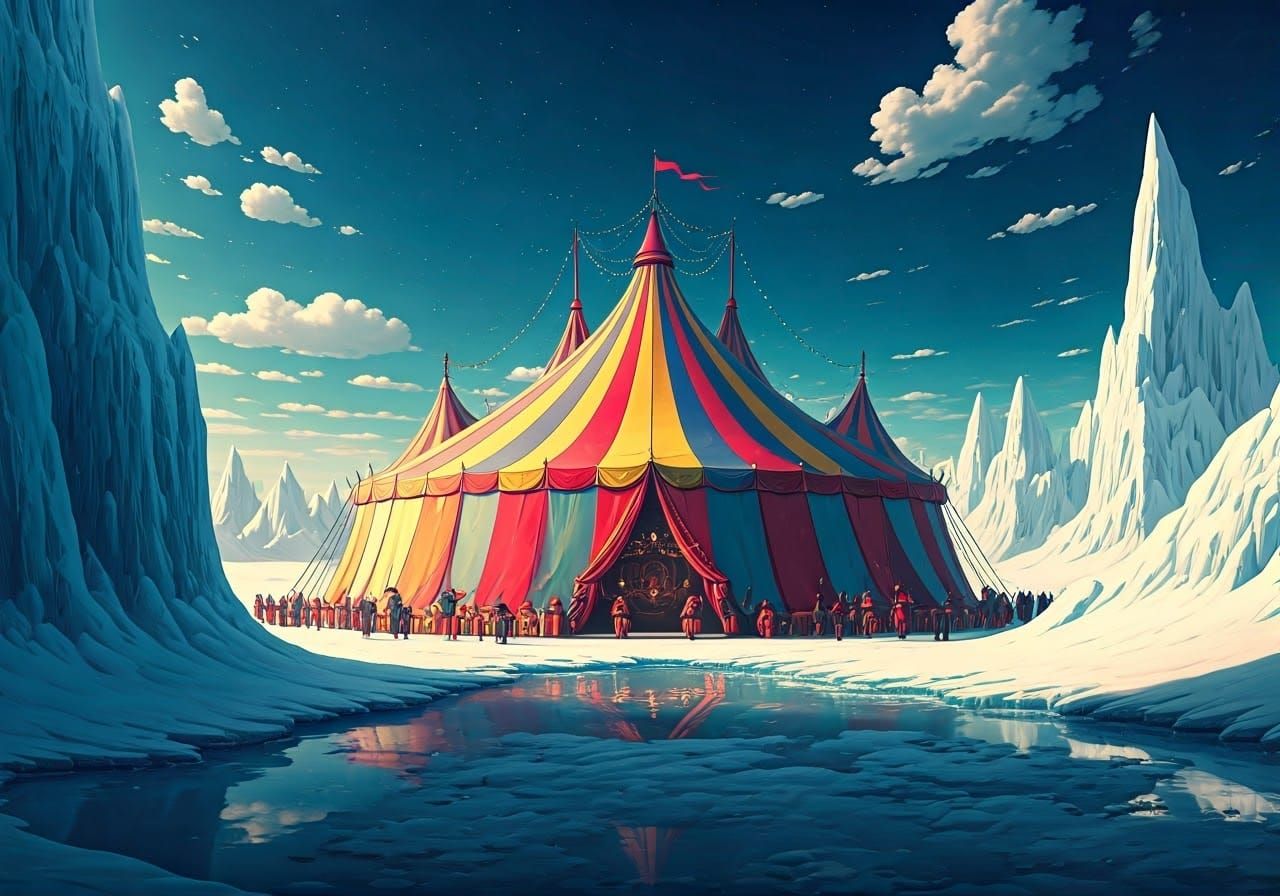 Whimsical Antarctic Circus in Vibrant Colours