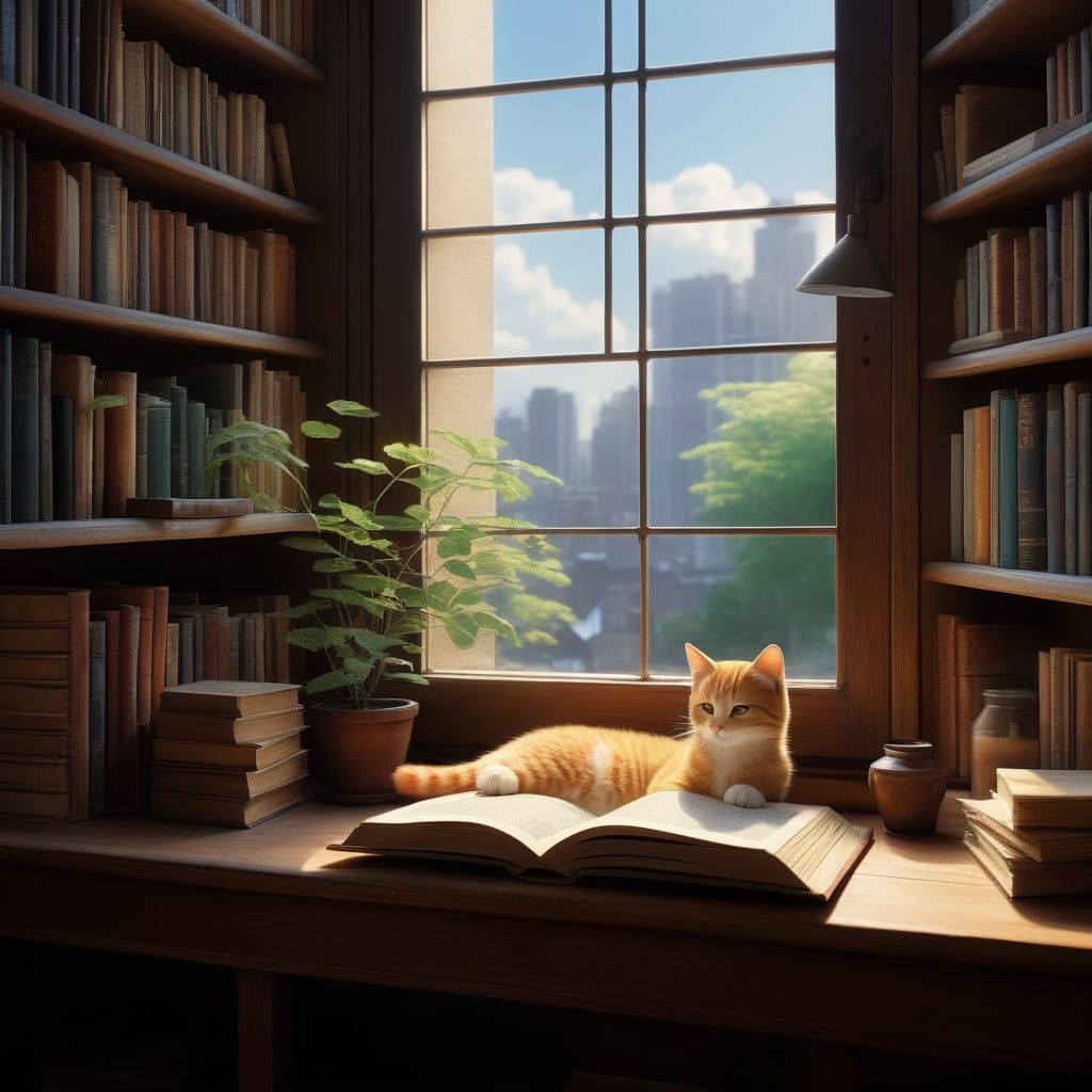 Surreal Book Nook Sanctuary in Vibrant Anime Style