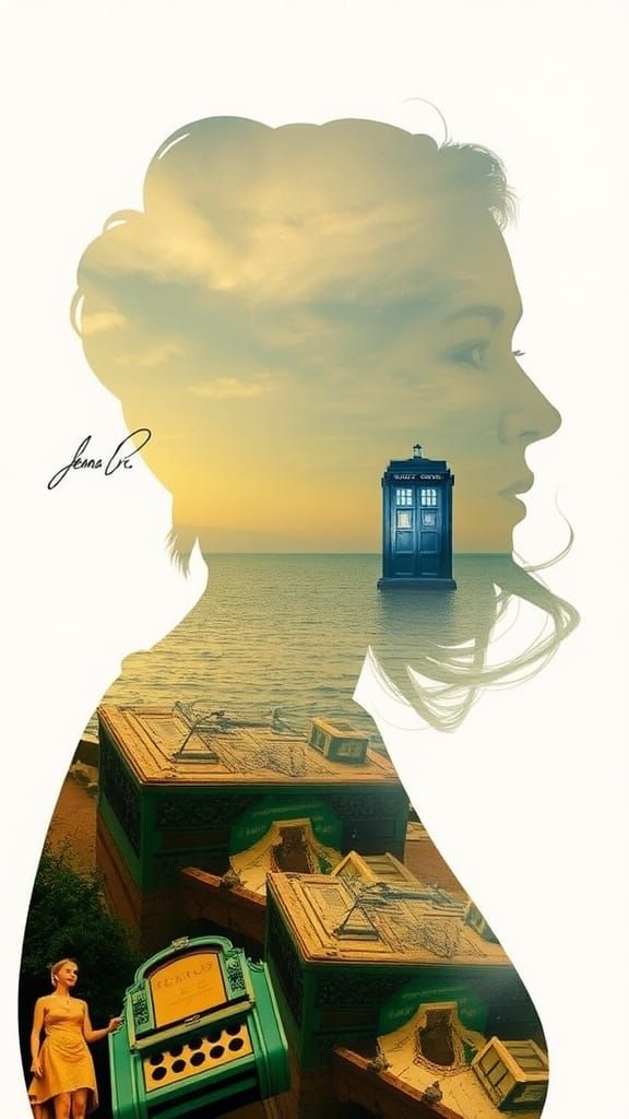 Intricate Double Exposure Portrait with Silver Silhouette