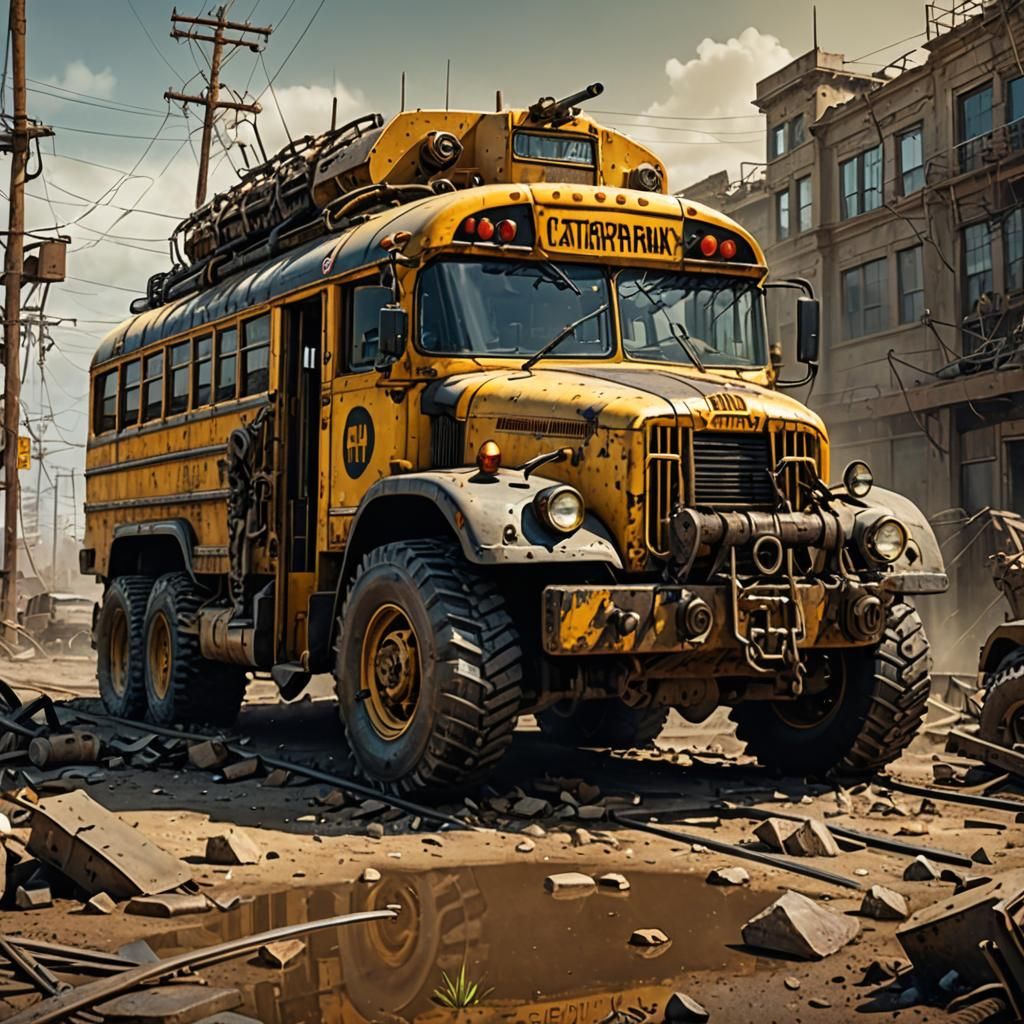 Armored School Bus Battle Tank in Post-Apocalyptic Mayhem