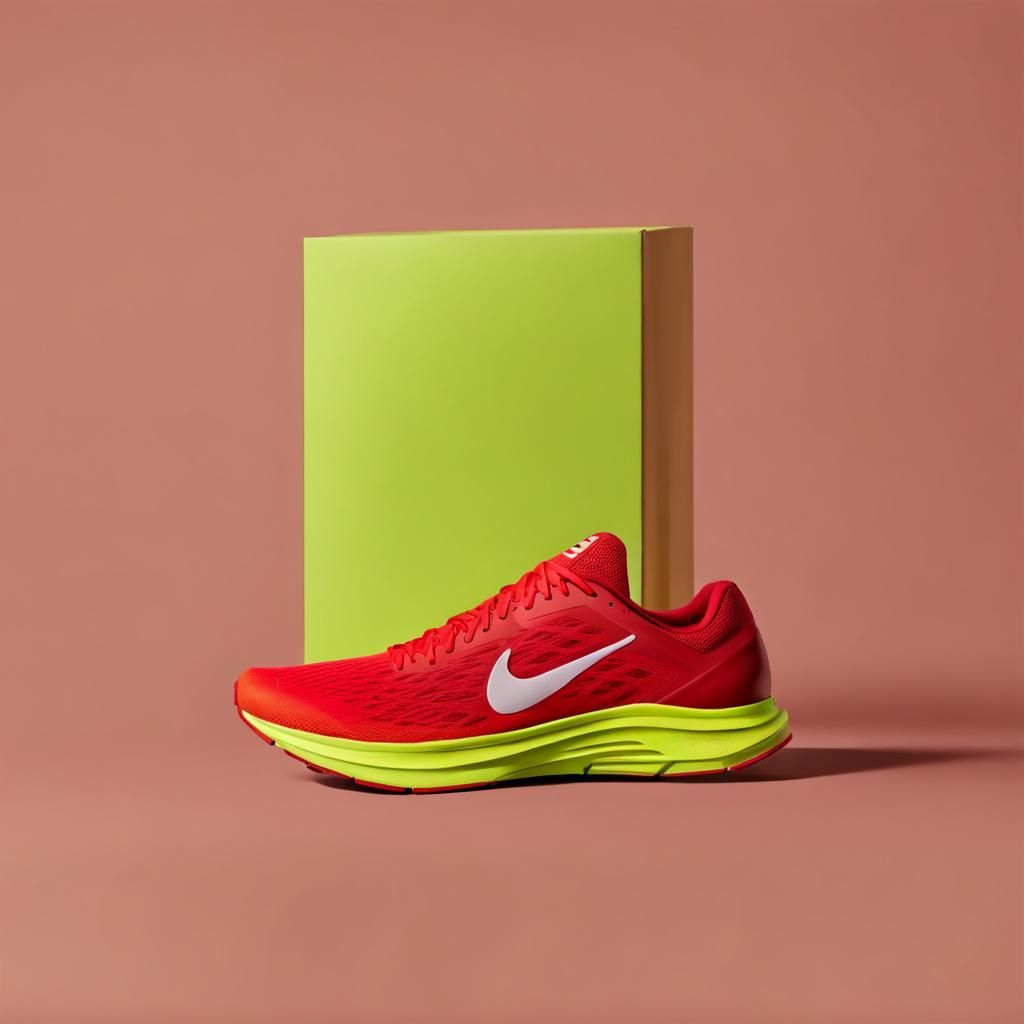 Running Shoe in Red, Yellow, and Neon Green