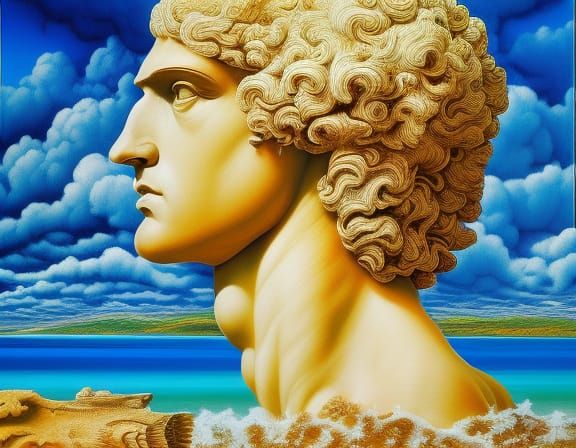 Prometheus on Fantasy Beach: Surreal Oil Painting