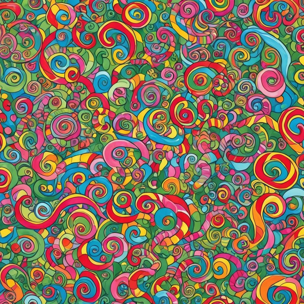 Children in a Vibrant Candyland Gouache Painting