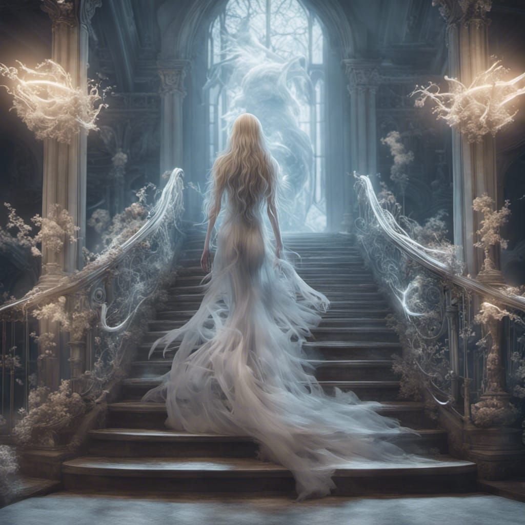 Ethereal Ghost on Grand Staircase, Digital Art
