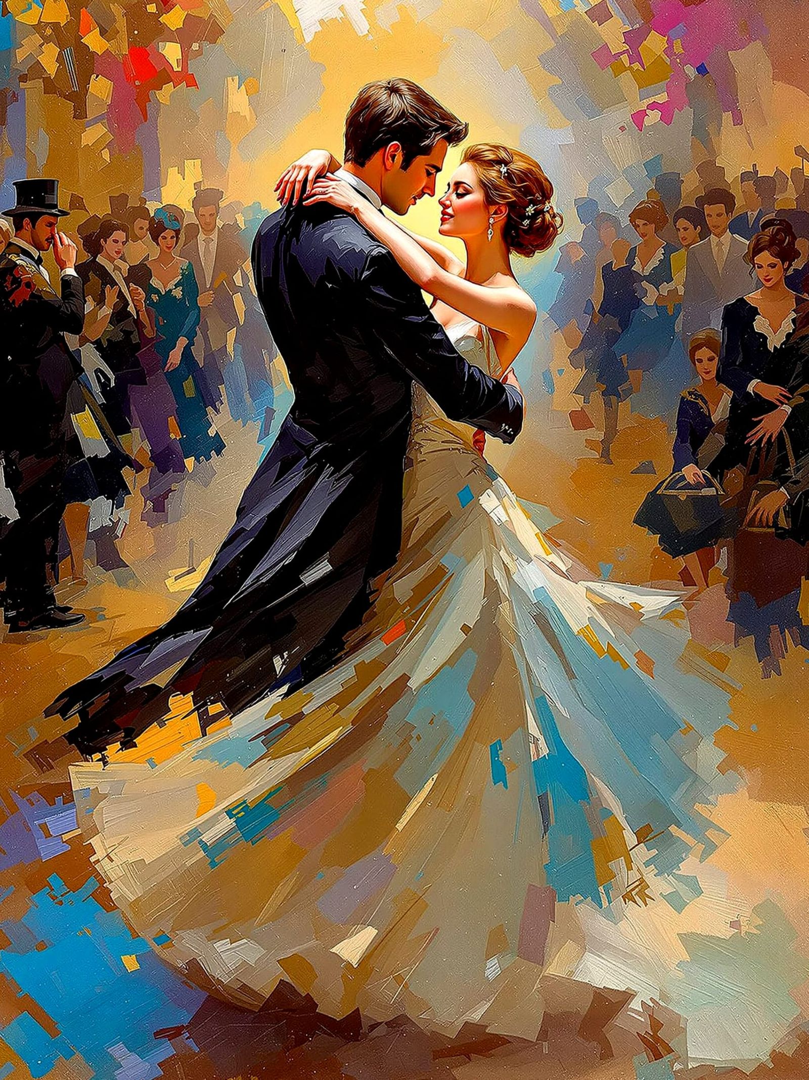 Victorian Couple Waltzing in Romantic Oil Painting