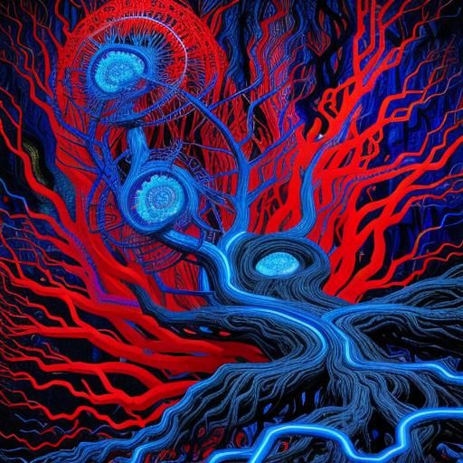 Surreal Liquid Metal Forest Landscape with Electric Lightnin...