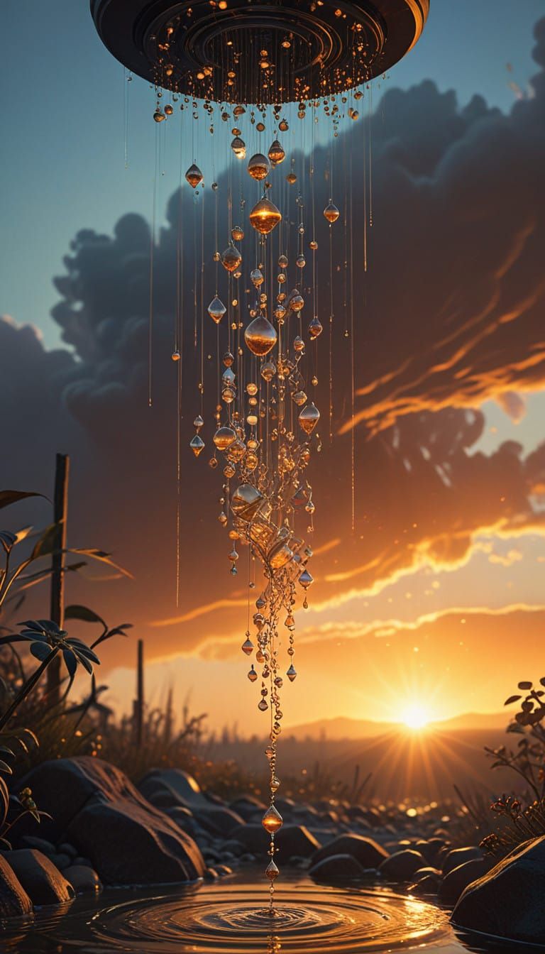 Golden Glass Beads Swirl in Sunset Vortex