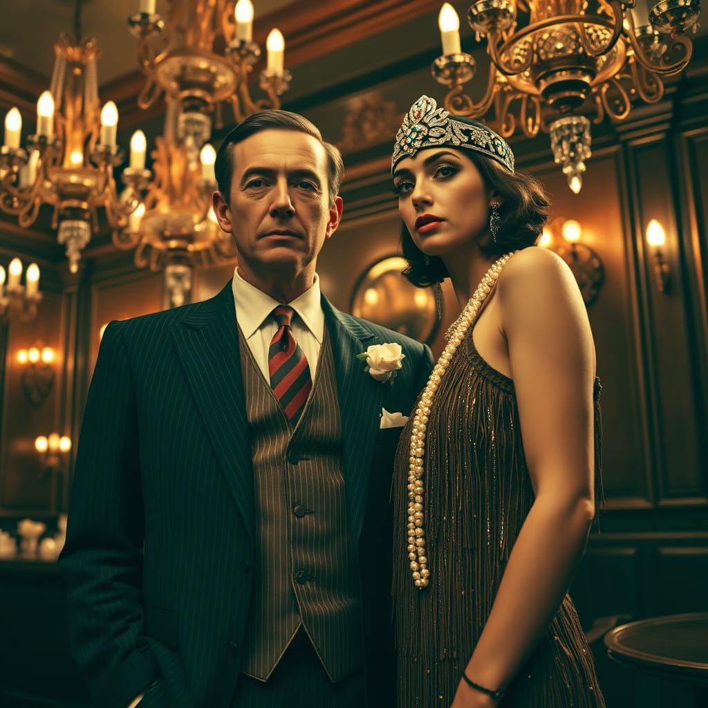 Glamorous Flapper in 1920s Speakeasy, Inspired by Martin Sco...