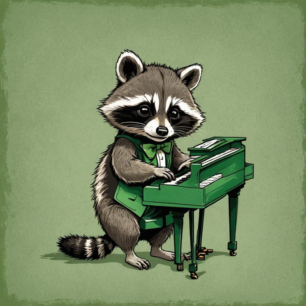 Adorable Raccoon Pianist in Looney Tunes Style