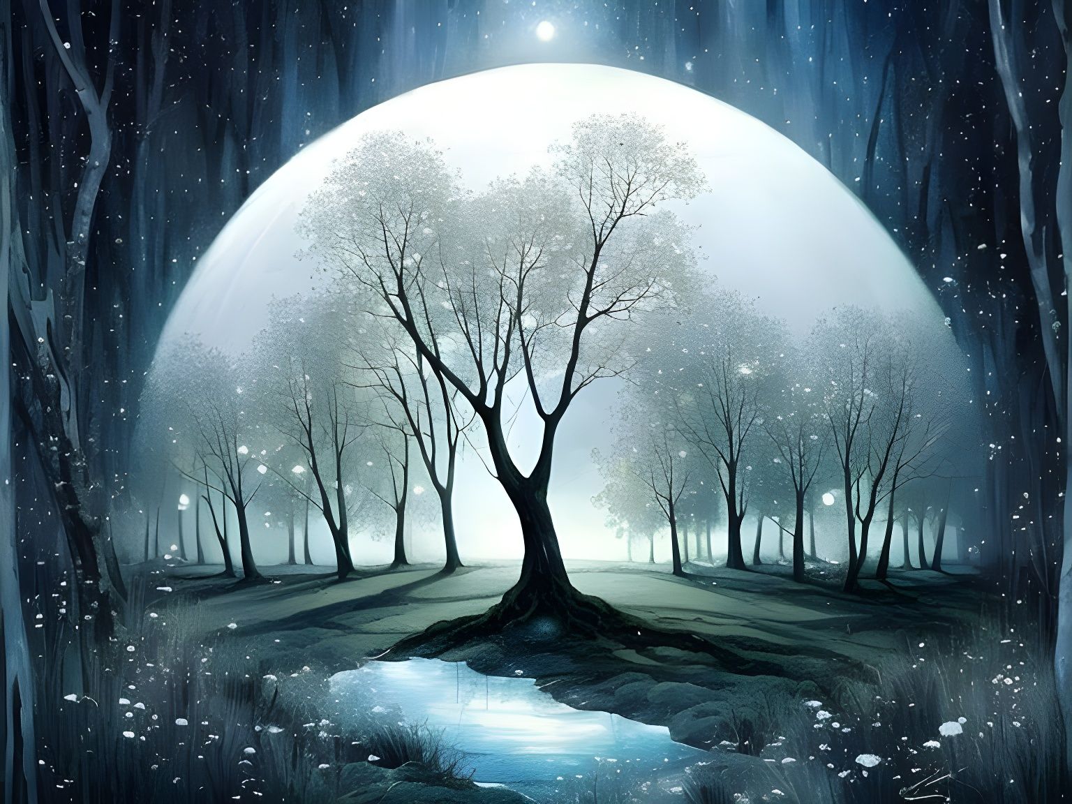 Moon Portal in White Forest, Speedpainting Style