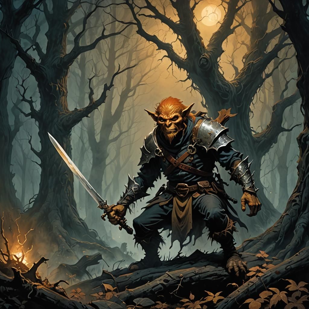 Hobgoblin in Misty Forest: A Fantasy Illustration