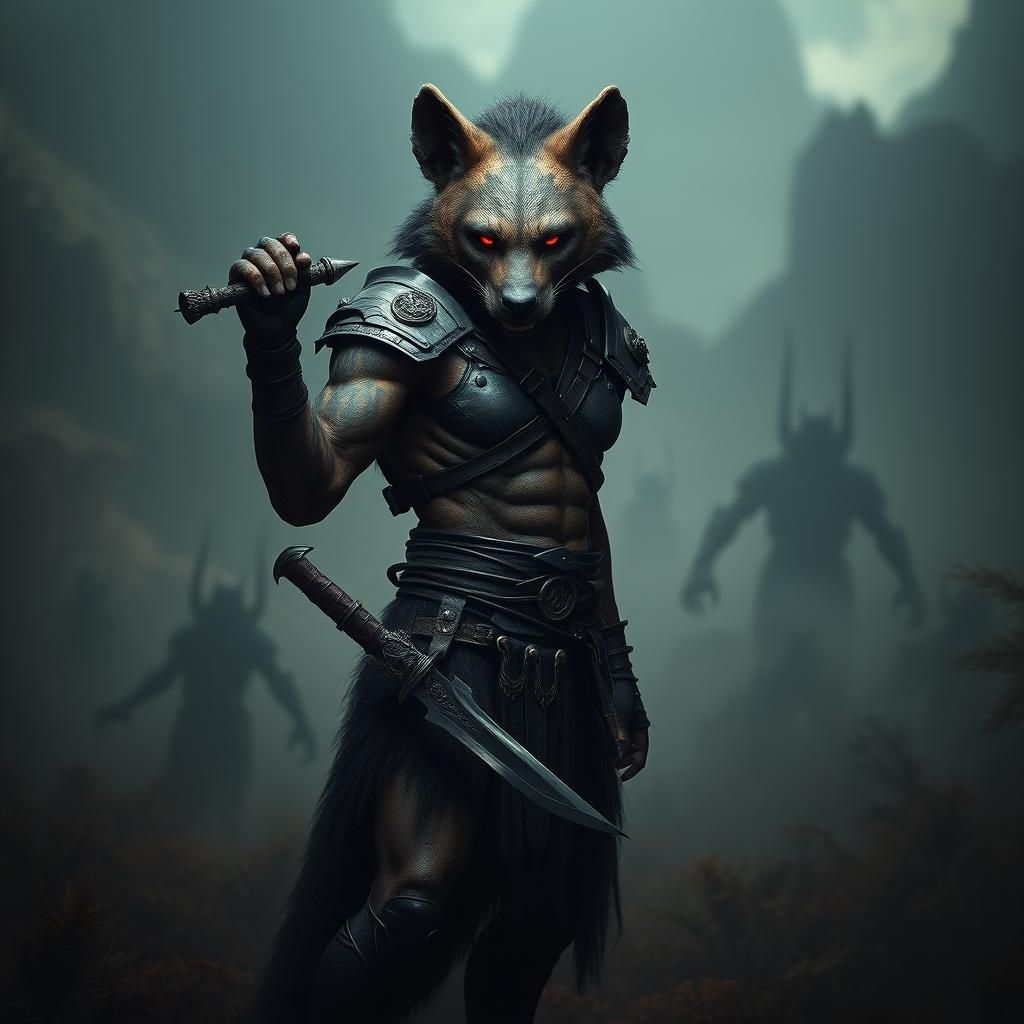 Menacing Hyena Warrior in Jungle Plains