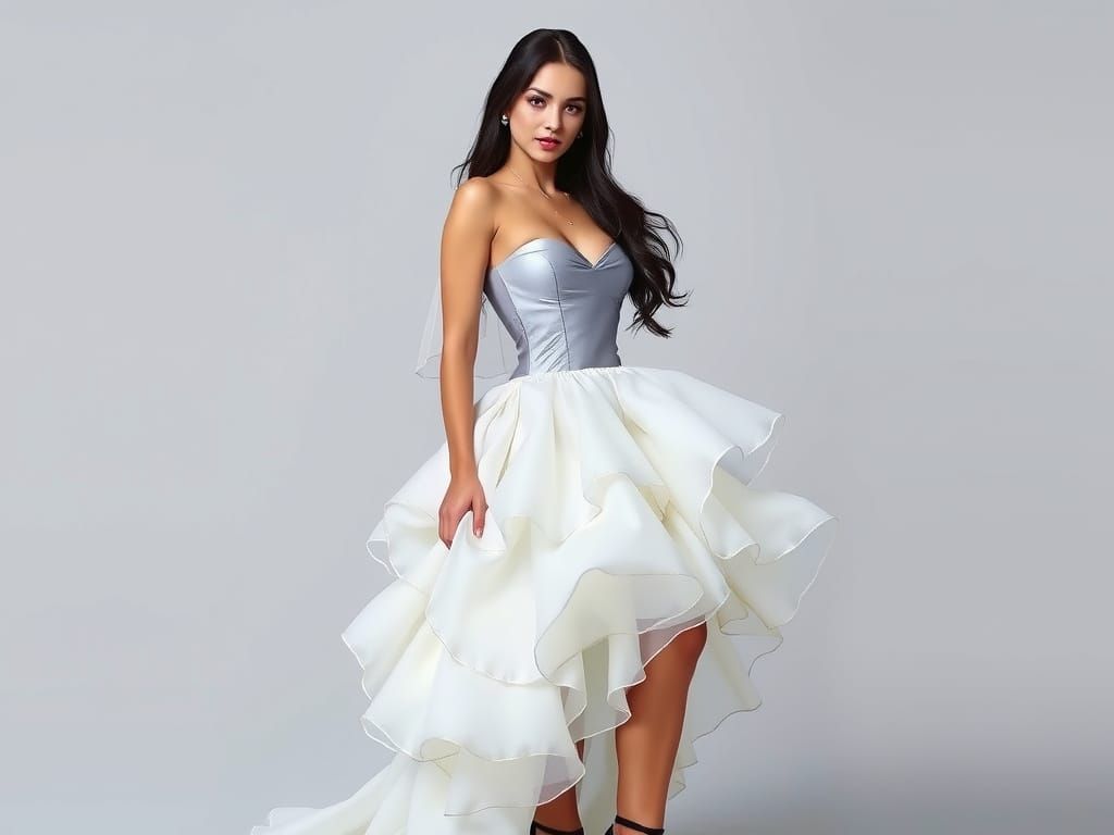 Elegant Woman in Strapless Wedding Dress, Hyperrealistic Sty...