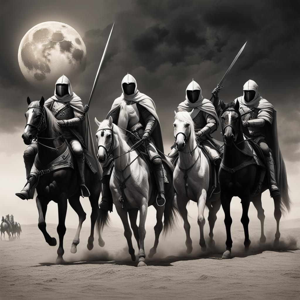 Apocalyptic Templar Knights in Desert Scene