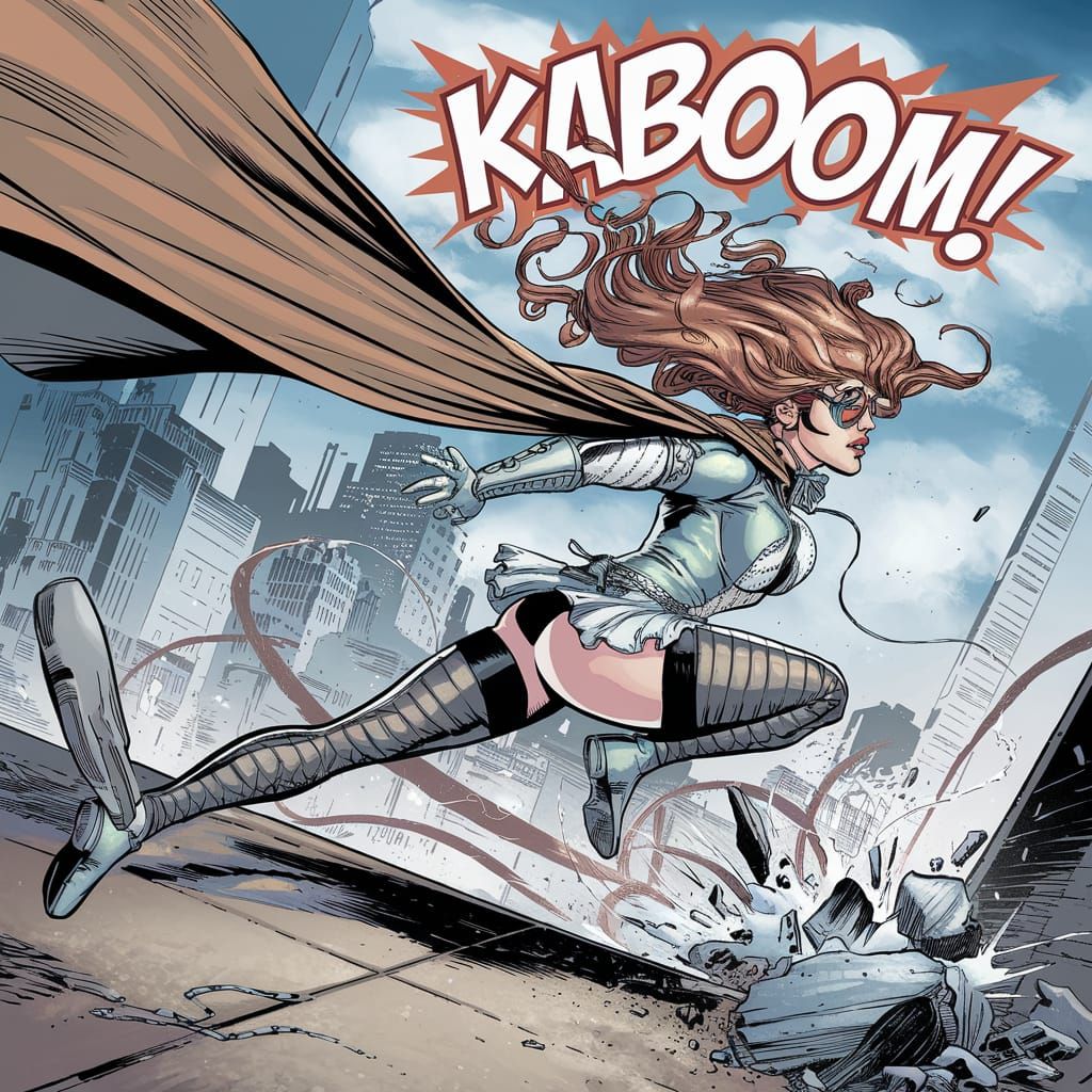 Comic Book Hero Landing with Kaboom