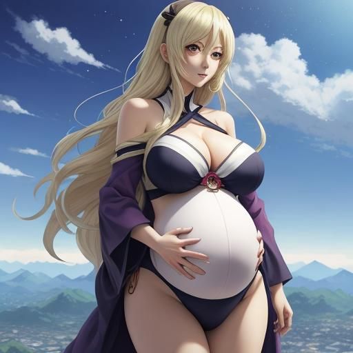 Pregnant Girl with Giant Belly in Anime Style